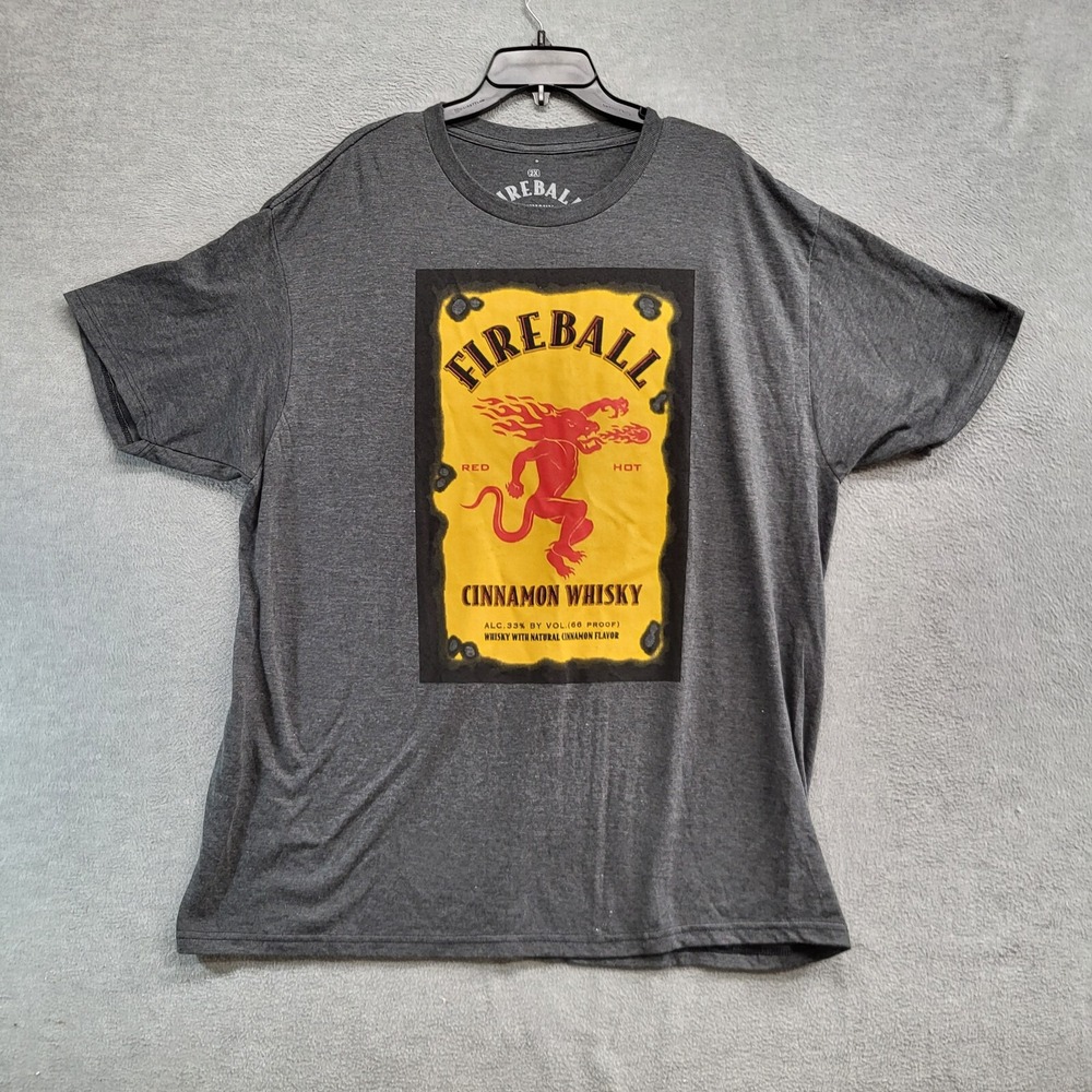 Fireball Whisky Men Shirt 2X Gray Logo Cinnamon Whisky Tee READ